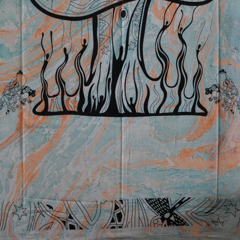 Mushroom in forest tapestry in marble colors